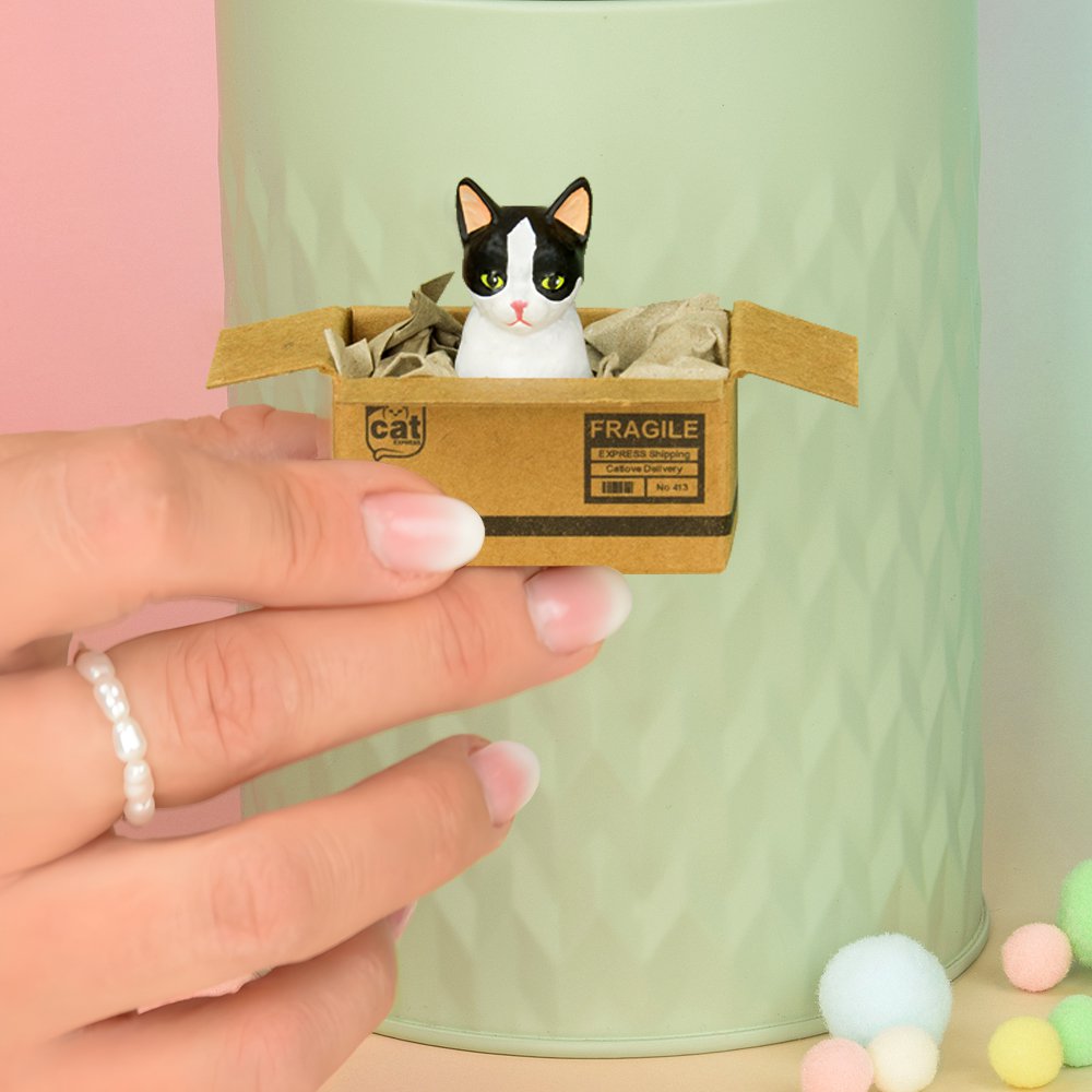 Imán de gato hecho a mano "Blanco y negro" - Mini caja con imán de neodimio