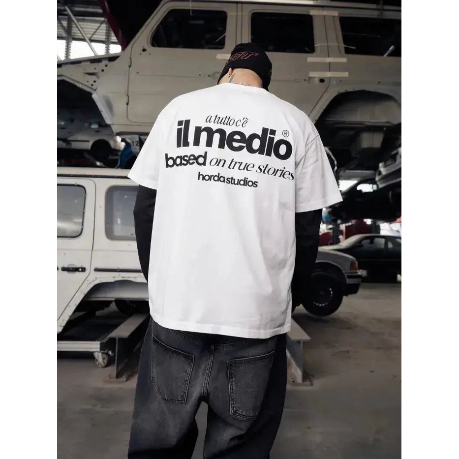 T-Shirt Bianca 200gr Oversize Boxy Fit Cotone Made in Italy - Midle