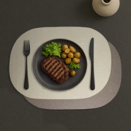 Tischset 6-er Set oval Kunstleder Rochenhaut creme beige zweifarbig