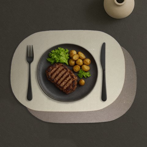 Tischset 6-er Set oval Kunstleder Rochenhaut creme beige zweifarbig