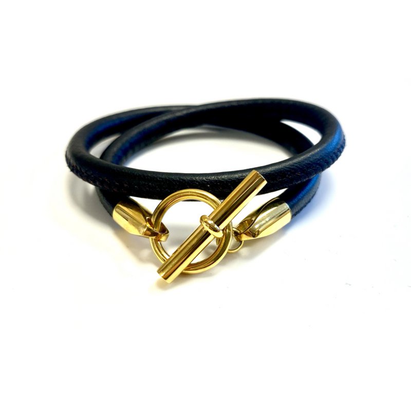 Bracelet leather hermes style black / gold