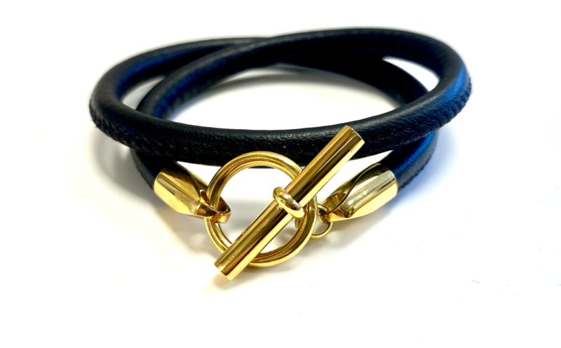 Armbånd læder hermes stil sort / guld