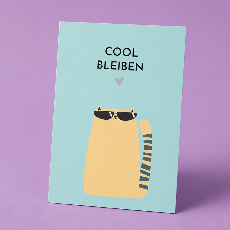 Postkarte mit Spruch „Cool bleiben“ Karte mit Katze
