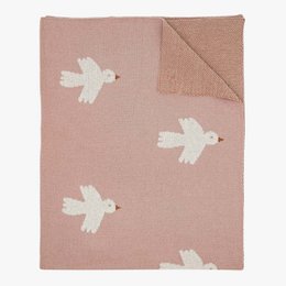 Soft, cozy mini blanket in a blush pink color with a delicate floral pattern, perfect for swaddling or snuggling a baby.