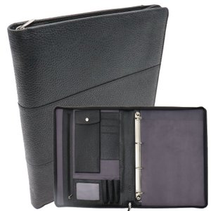 Safekeepers Leren Schrijfmap A4 - Conferentiemap - Werkmap Tablethoes & Laptopsleeve - Uitneembare Ringband A4 - Zwart prent