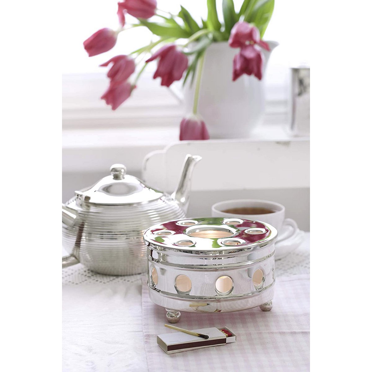 EDZARD warmer Lydia, for tealight, removable lid, heavy silver plated, diameter 13 cm
