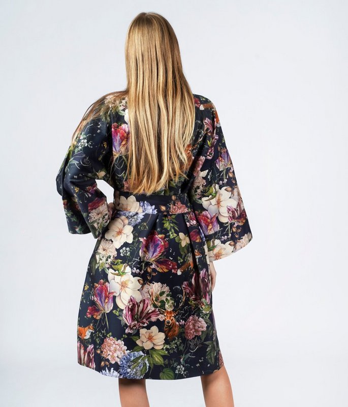 Bata Kimono Magic Garden Azul Oscuro