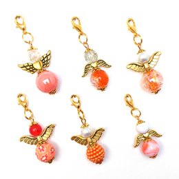 Portachiavi angelo custode "colore imposta dal bianco al rosa", set da 6, color oro