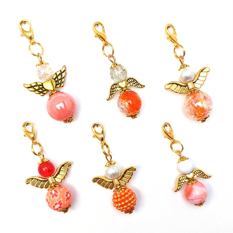 Portachiavi angelo custode "colore imposta dal bianco al rosa", set da 6, color oro