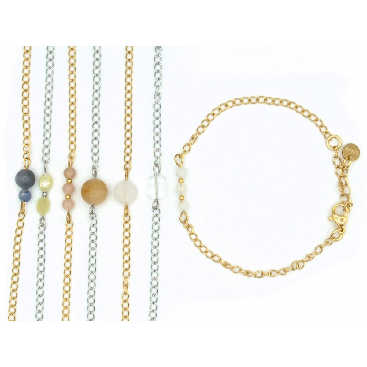 Armband rock, blauwe kwarts, jasseron zilver en goud