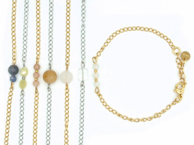 Armband rock, blauwe kwarts, jasseron zilver en goud