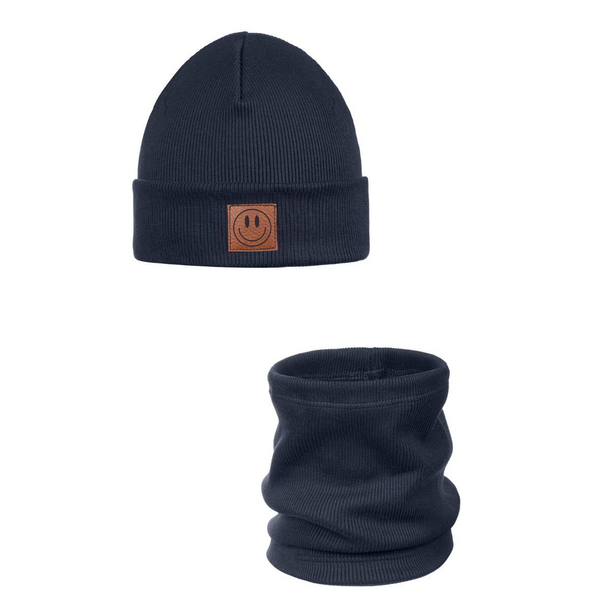 Conjunto de gorro y bufanda SMILE - Algodón - Azul marino