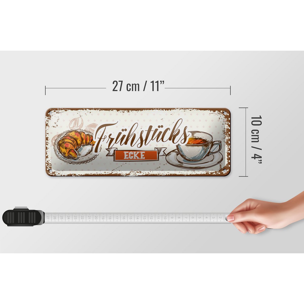 Blechschild Hinweis 27x10 cm Frühstücksecke Deko Schild