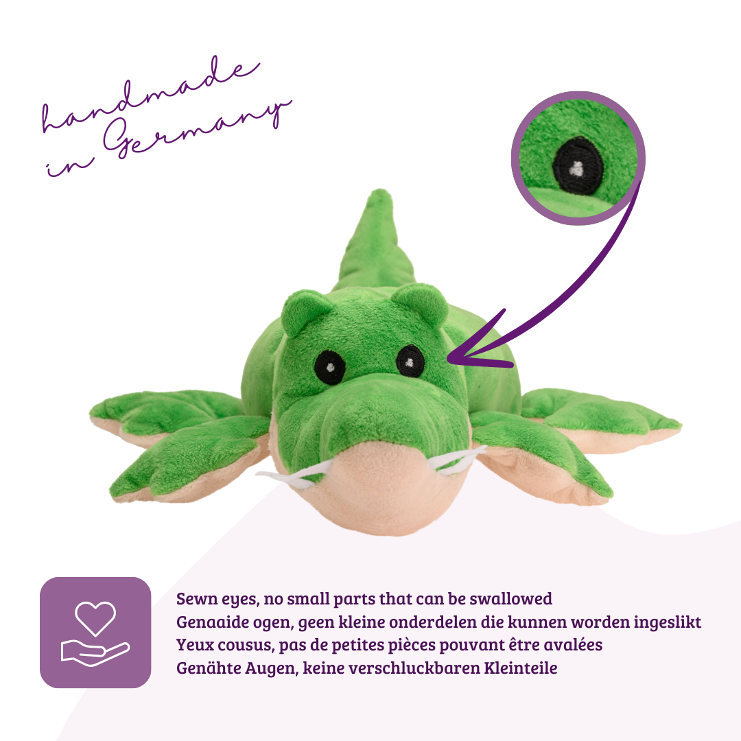 Wärmekissen die natürliche Wärmflasche als Wärmekuscheltier Krokodil groß mit Bio-Hirse Füllung und Gesundheitskräutern