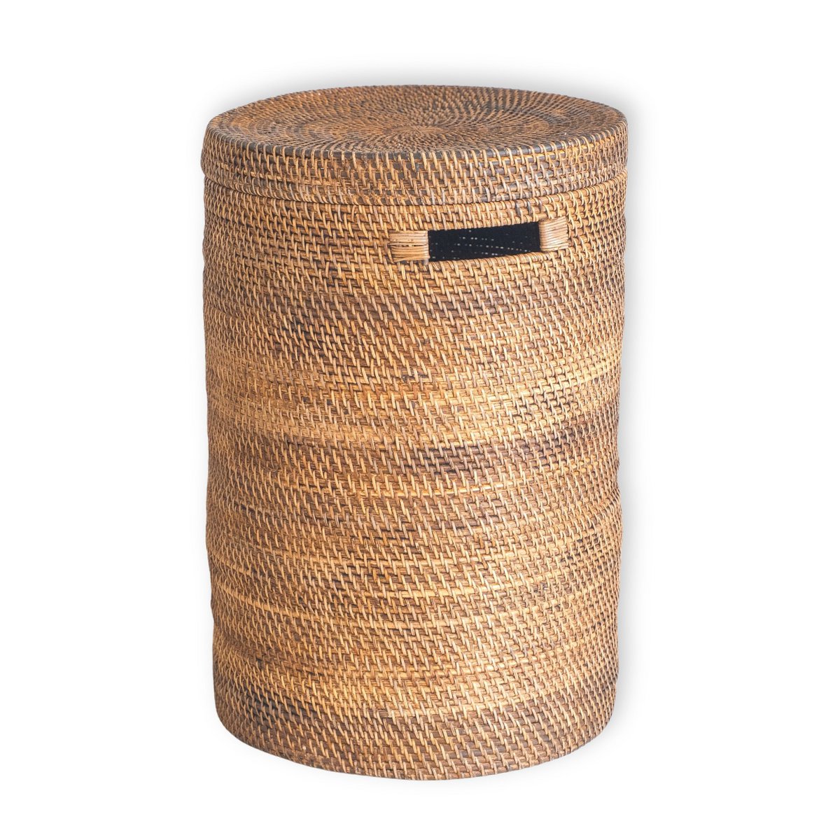Duży kosz na pralnię z pokrywką - tkanin okrągły koszyk - Brown Boho Storage - Dekoracyjny koszyk rattanu (2 rozmiary Ø 36/40 cm) sari (brązowe)