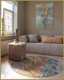 Coussin NIN-NIT Fleur Soleil | 100% coton tissé | décoratif avec nature ensoleillée et imprimé floral | vert| orange | rose | beige | jaune | bleu | multicolore | 50x50cm