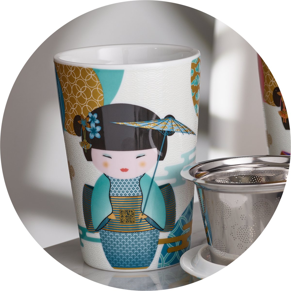 porcelanowy kubek TEAEVE® "New Little Geisha petrol"