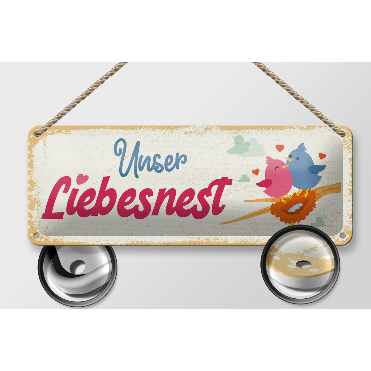 Blechschild Hinweis 27x10 cm Unser Liebesnest Deko Schild