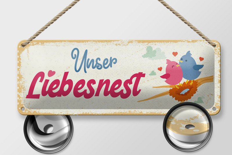 Blechschild Hinweis 27x10 cm Unser Liebesnest Deko Schild