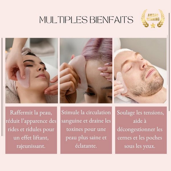 Lot de 11 + 1 Gratuit - Gua Sha en Quartz Rose avec Housse