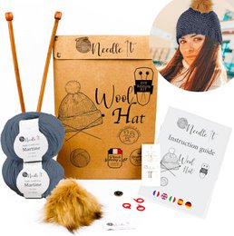NEEDLE IT® Kit Tricot bonnet complet gris - Bonnet en laine à tricoter soi-même pour enfant et adulte - Kit complet avec aiguilles, pelotes et notice - Laine française (Gris)