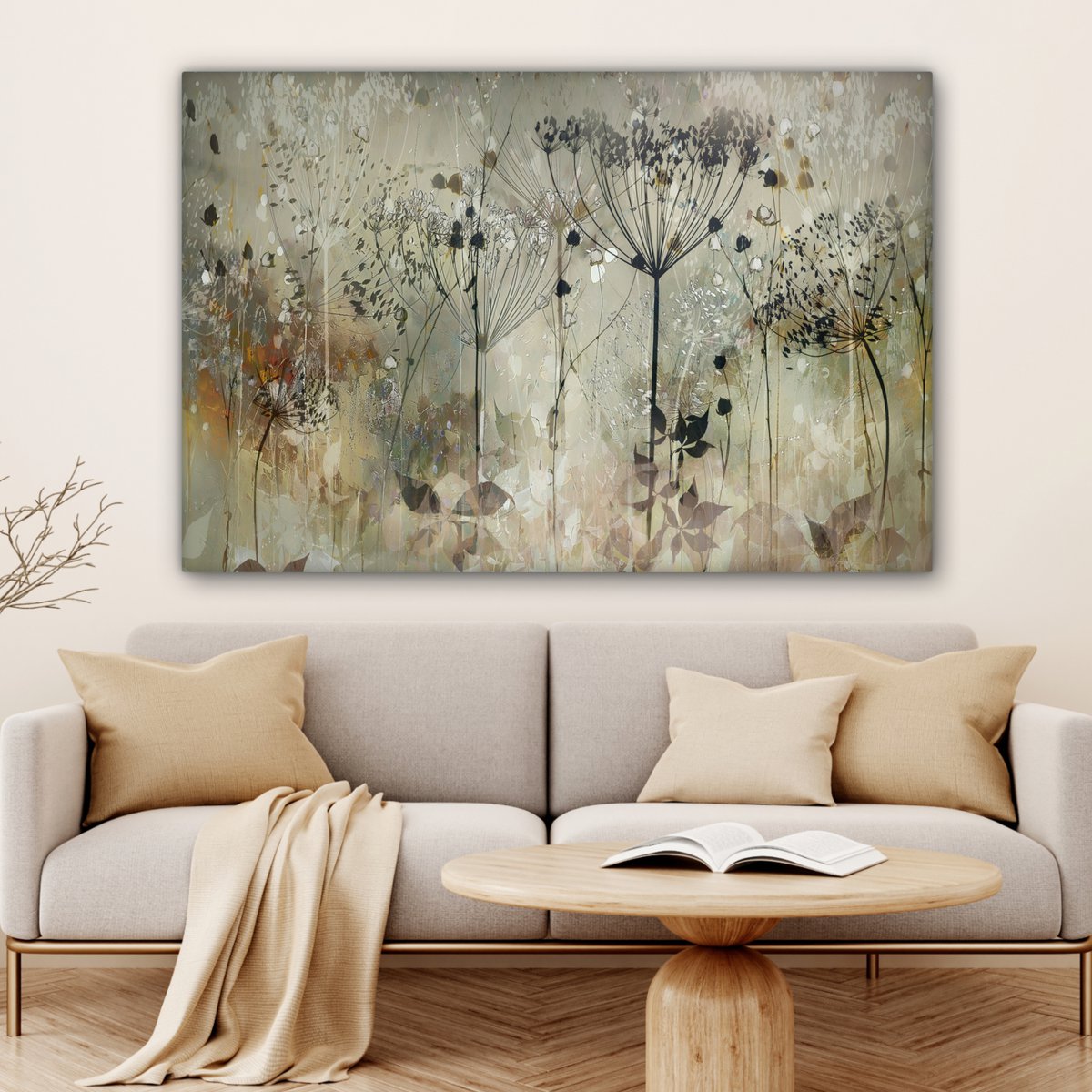 Pintura de lona - Decoración de pared - Flores - Gris - Naturaleza - Arte