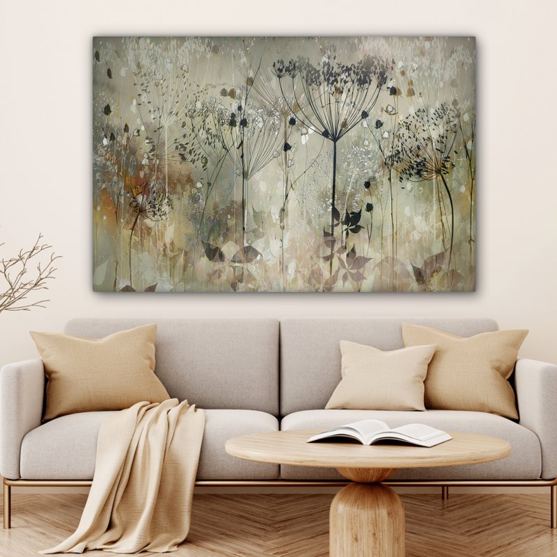 Lærredsmaleri - vægdekoration - blomster - grå - natur - kunst