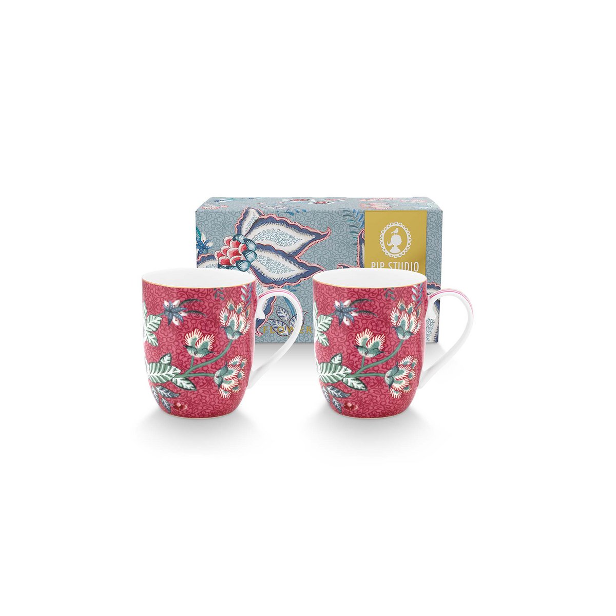 Set/2 Mugs Small Flower Festival Dark Pink 145ml