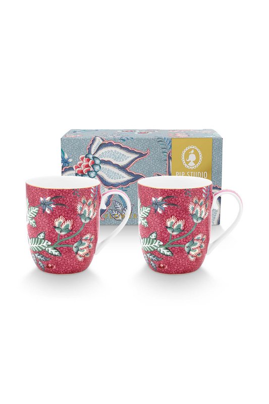 Set/2 Mugs Small Flower Festival Dark Pink 145ml