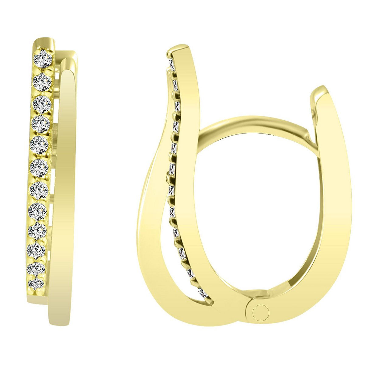 333/- Gold folding hoop earrings "Cleo", zirconia trim, yellow gold, 8 carat