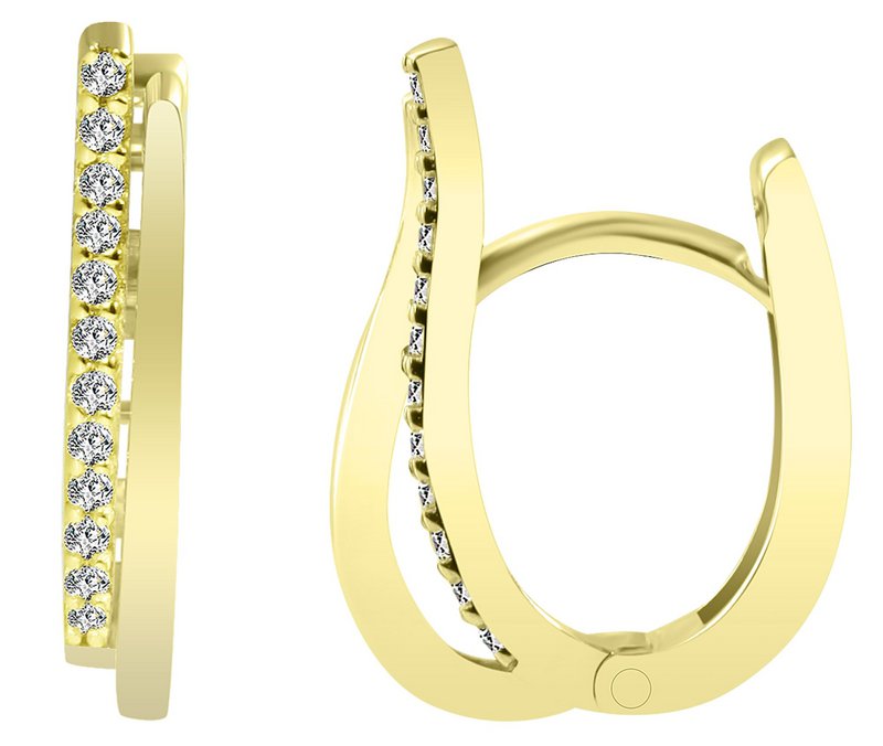 333/- Gold folding hoop earrings "Cleo", zirconia trim, yellow gold, 8 carat
