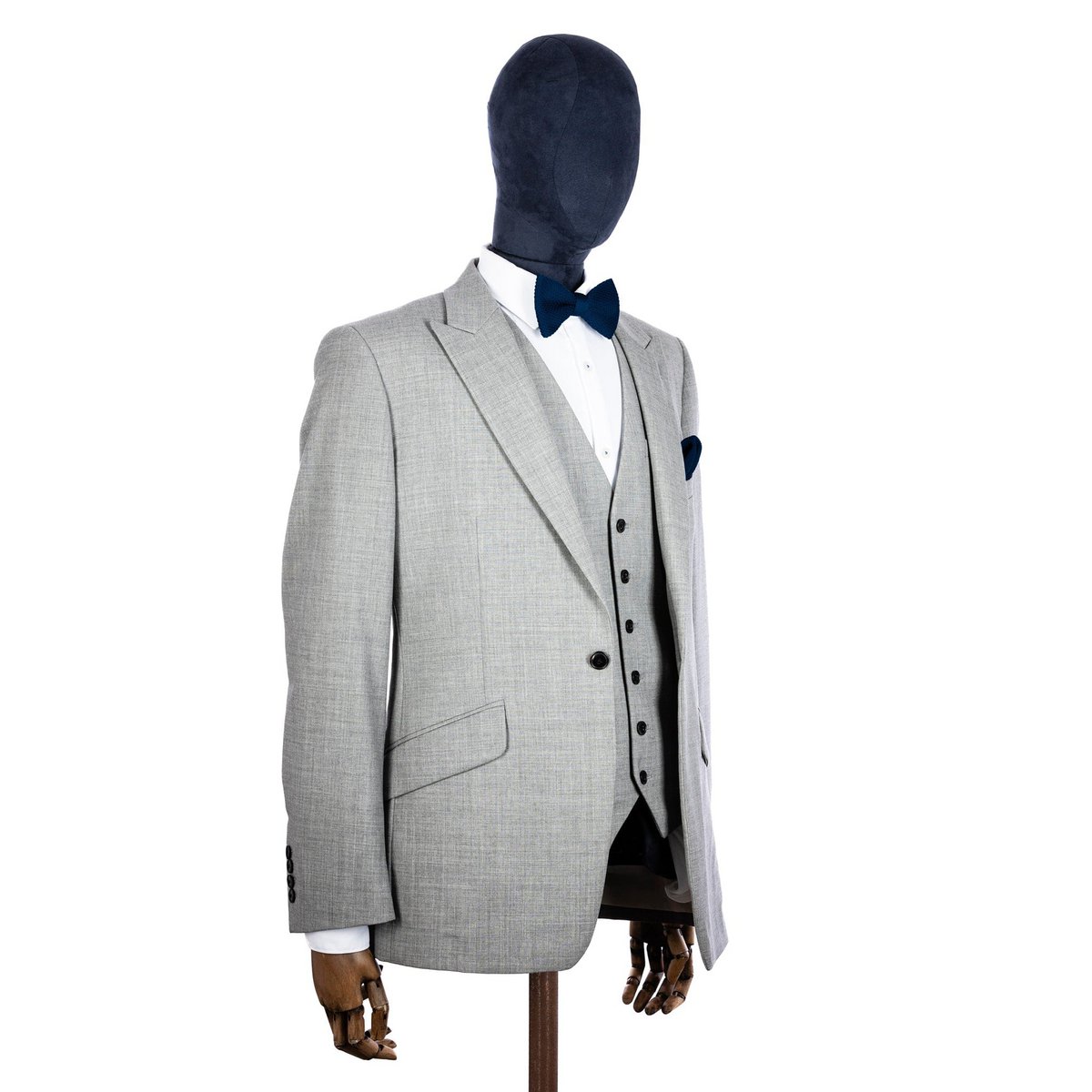 Midnight blue knitted bow tie and pocket square set