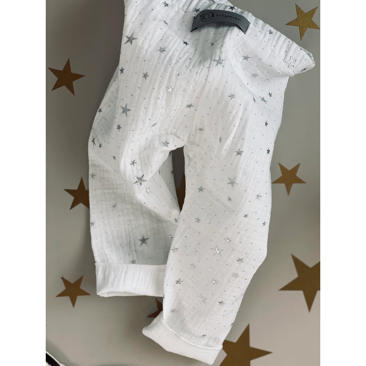 100 % Öko-Tex-zertifiziertes Baby-Outfit aus Bio-Musselin: Leggings und Wickeloberteil, Größe: 52–64, 68–74