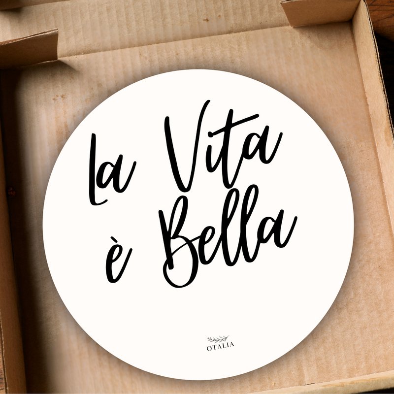 Scatola pizza: la vita e bella - Decocard