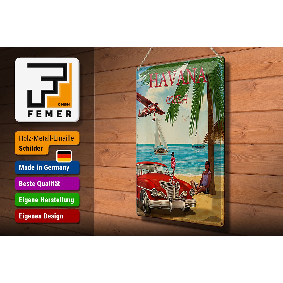 Tin Sign Havana 30x40cm Cuba Retro Holiday Palm Trees