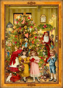 Advent calendar Children at Christmas tree