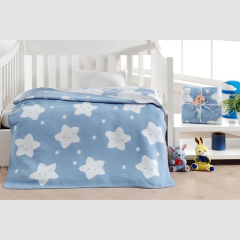 Stern-Babydecke aus Baumwolle – Blau