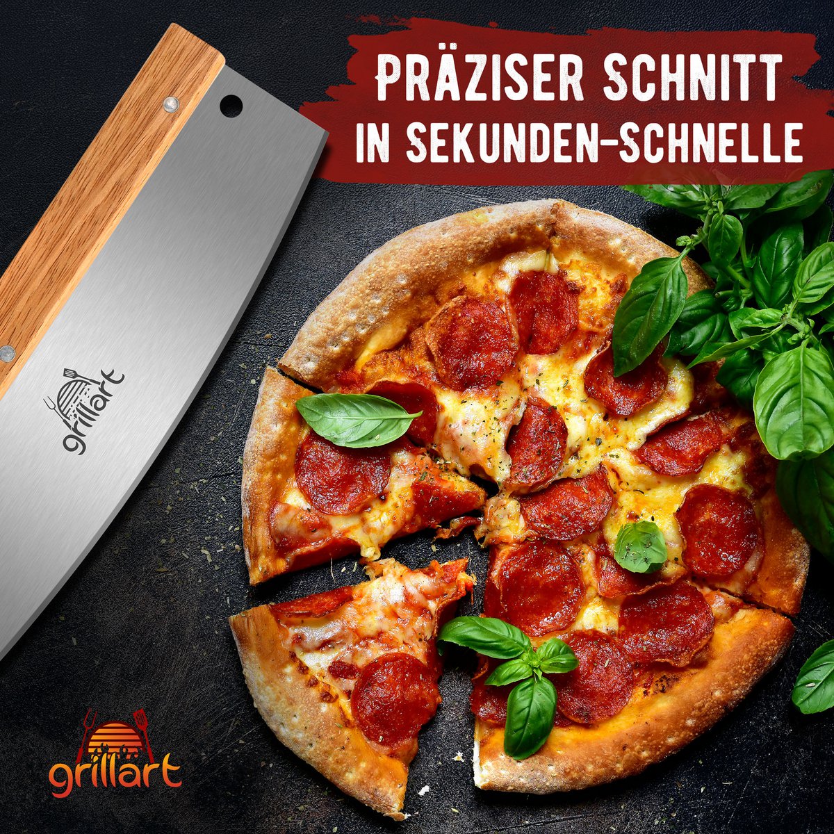 Grillart® Premium Pizzameser - Cutter de pizza en acier inoxydable extra-pointu