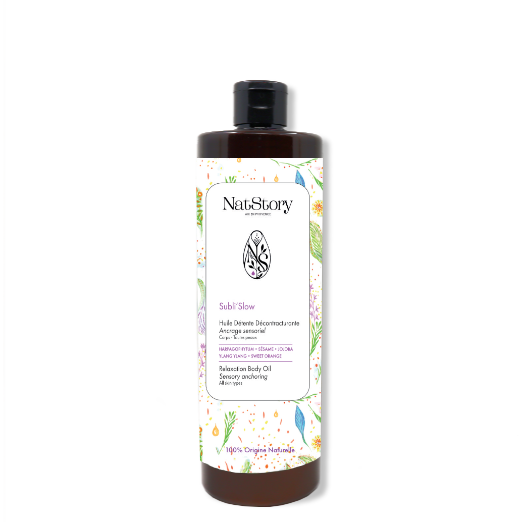 SUBLI'SLOW, AFSLAPNING OG VELVÆRE MASSAGE OLIE 500 ML Økologisk