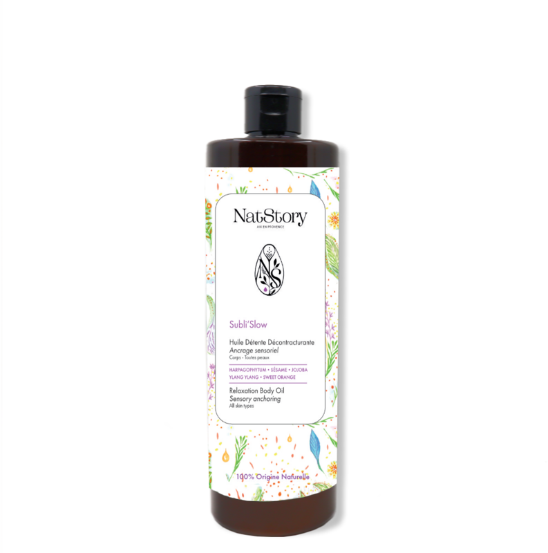 SUBLI'SLOW, AFSLAPNING OG VELVÆRE MASSAGE OLIE 500 ML Økologisk