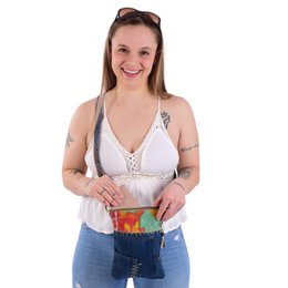 Petit sac bandoulière femme Sunsa. Sac bandoulière en jean et toile upcyclés. Sac à main style rétro vintage. Sac bandoulière pour femme.
