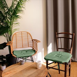  Square flat chair pad with knots and flap, multiple colors, decorative cushion for seating.