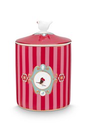 Storage Jar Love Birds Medallion Stripes Red-Pink
