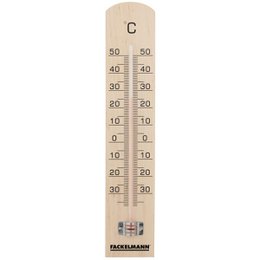 Wooden indoor and outdoor thermometer by Fackelmann Tecno, with Celsius temperature scale.