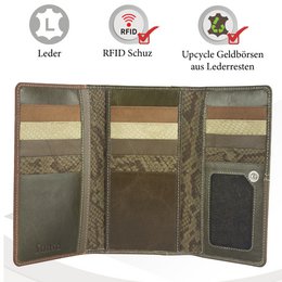 Sunsa women's wallet. leather purse. Wallet with RFID protection. Sustainable wallet made from leather scraps. Large women's wallet with many credit card compartments - wallet/purses for women the best gift idea.