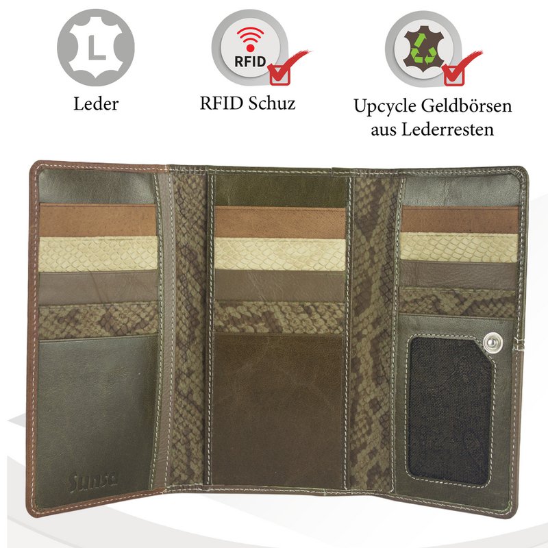 Cartera de mujer Sunsa. monedero de cuero. Cartera con protección RFID. Cartera sostenible hecha con retales de cuero. Cartera de mujer grande con muchos compartimentos para tarjetas de crédito: cartera/cartera para mujer, la mejor idea de regalo.