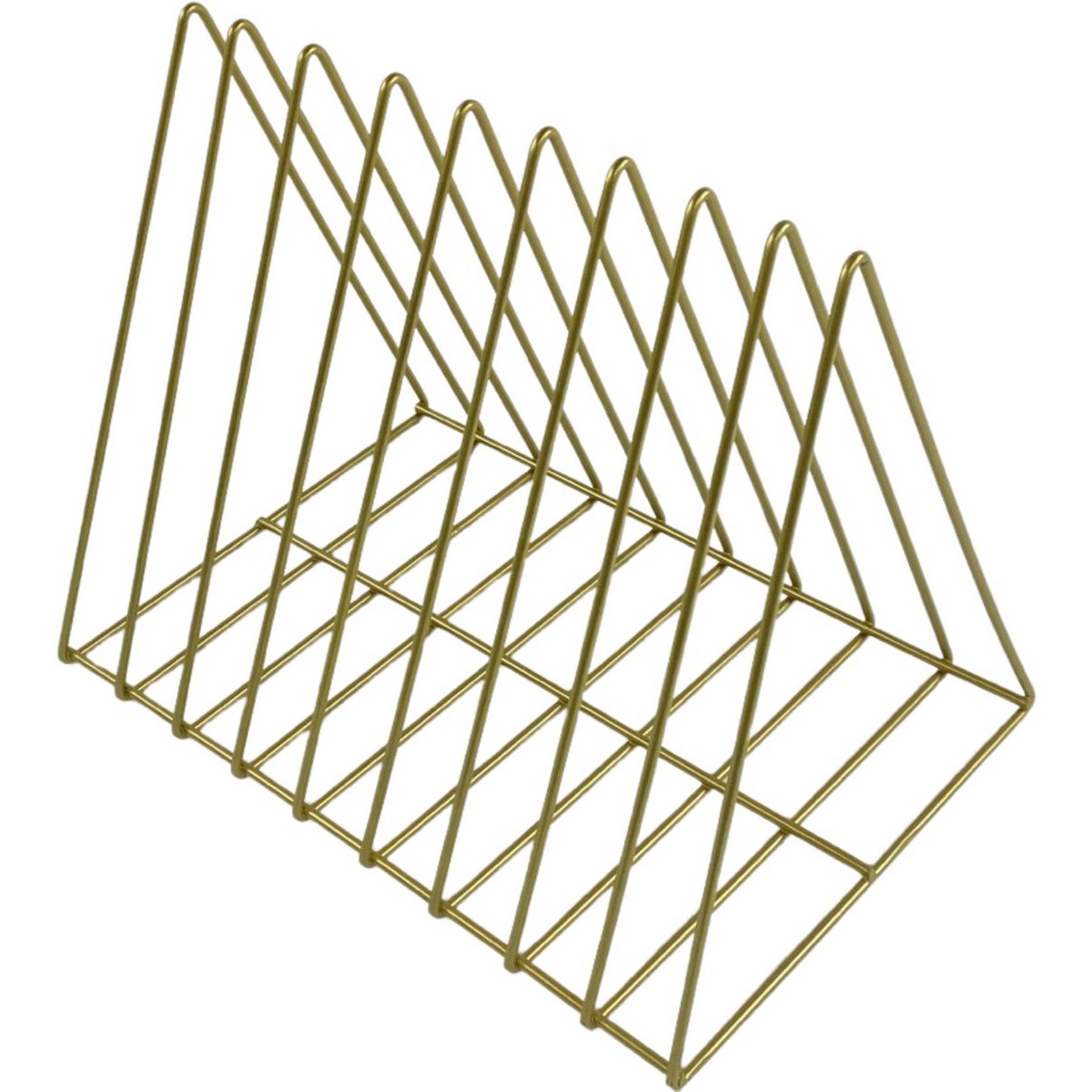 Metalen magazine organizer | triangel boeken rek | magazine opberger | driehoek | kranten opbergrek | cd opbergsysteem | magazine houder | tijdschriftenhouder | lectuurbak | mat goud