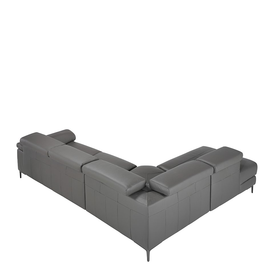 Corner sofa upholstered in gray leather