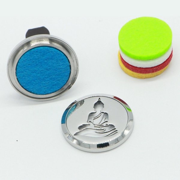Car Diffuser Clip'Arôme - Buddha - Stainless Steel with Blotters - Decorative Aromatherapy Accessory - Gift Idea