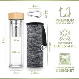 Bouteille de thé de 500 ml avec sac de protection et mousqueton